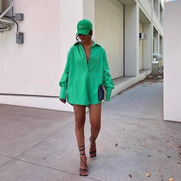 White Fox Boutique Oversized Green Button-Up Shirt - Picture 5 of 6
